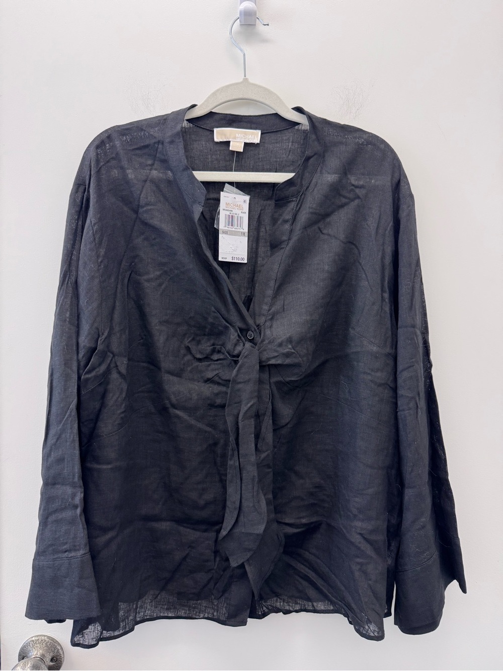Michael Kors Black Tie-Front Long Sleeve Blouse - Picture 2 of 5